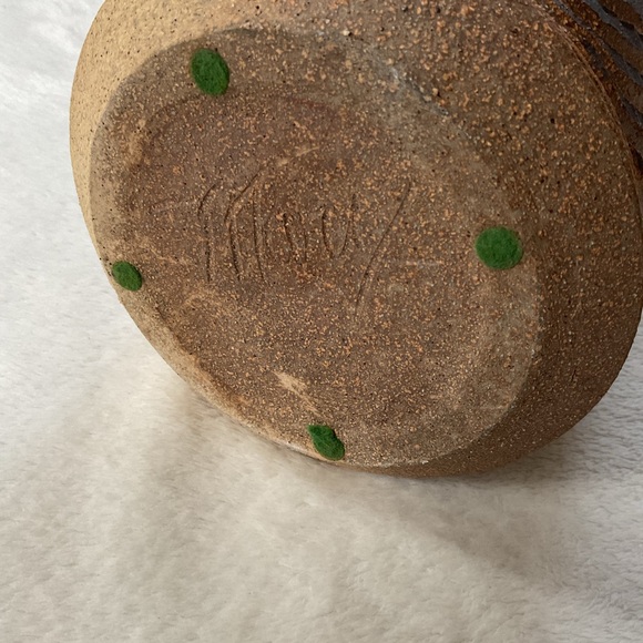 Signed Studio Pottery Vase 8” Carved Blue Matte Stoneware MCM - Picture 14 of 16